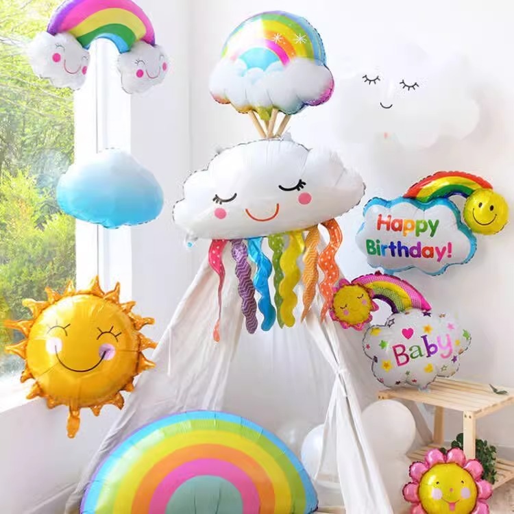 Smiling Face Sun Flower Rainbow Sun Meteor Color Hot Air Balloon White Cloud Cloud Foil Balloon