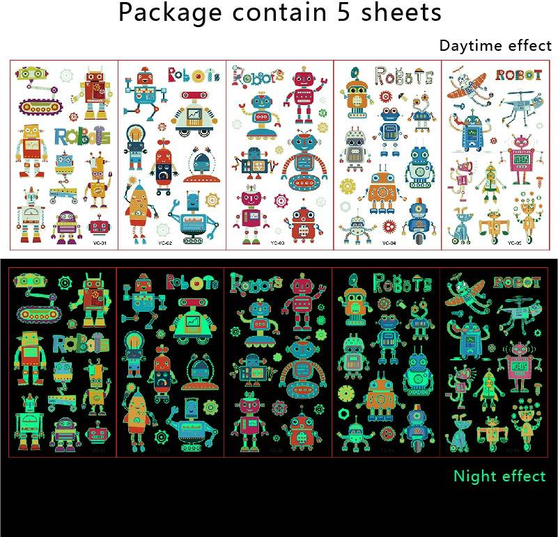 Robot Temporary Tattoos Stickers Glow Set（x1）
