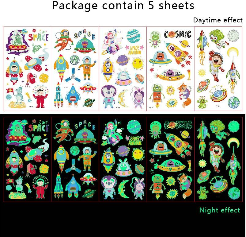 Space Temporary Tattoos Stickers Glow Set（x1）