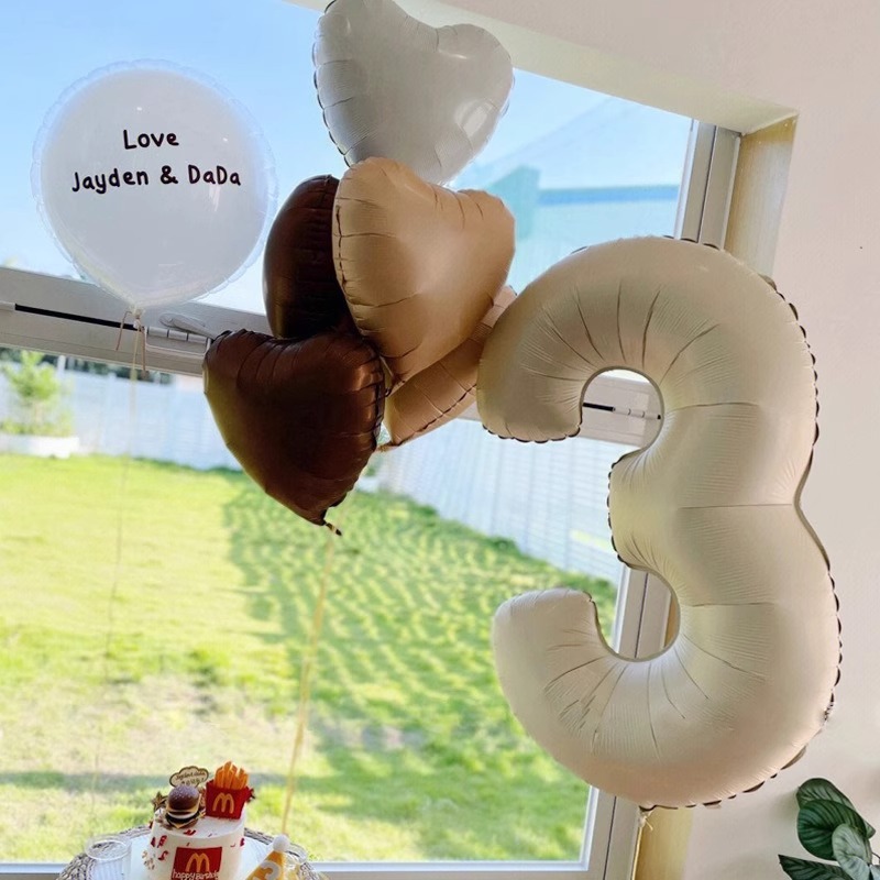 18-inch Vintage Cream Caramel Heart Foil Balloon With Five Pointed Stars