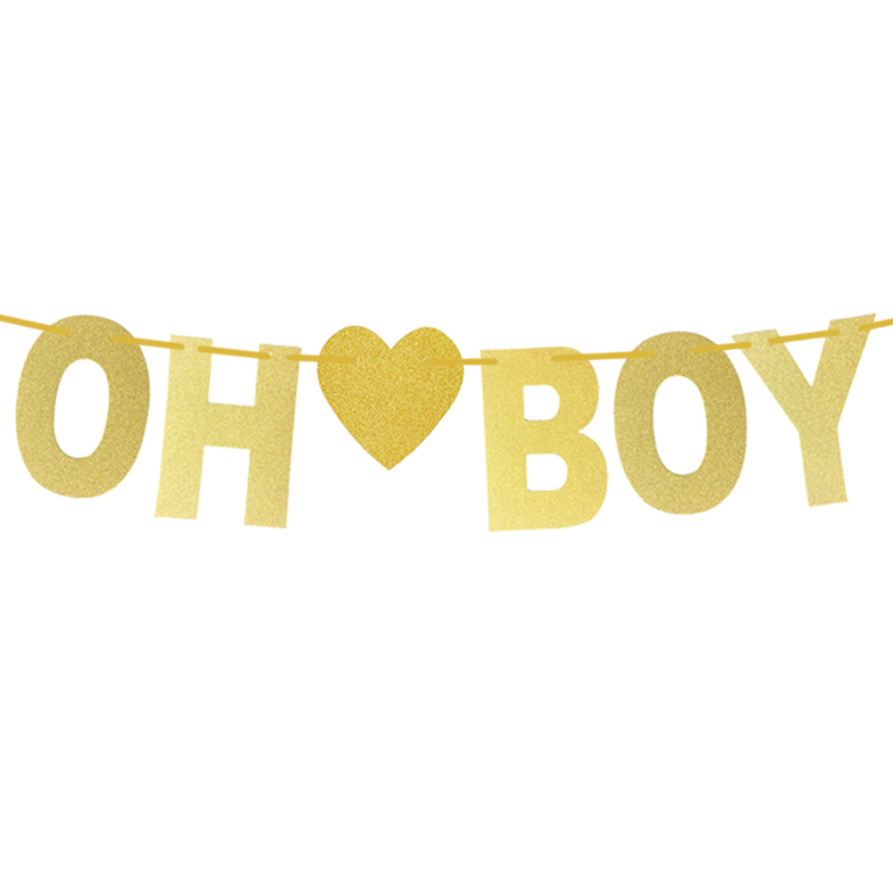 First Birthday Party Alphabet Pull Flag Gold Oh Baby Boy Or Girl Glitter Banner
