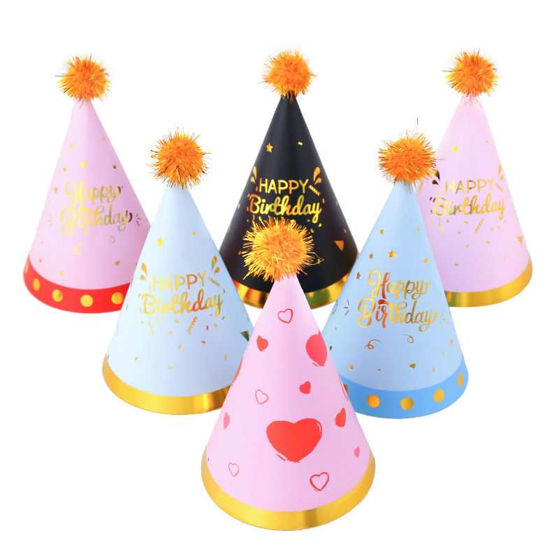 Gold Stamp Paper Cone Hats Birthday Hat（x1）
