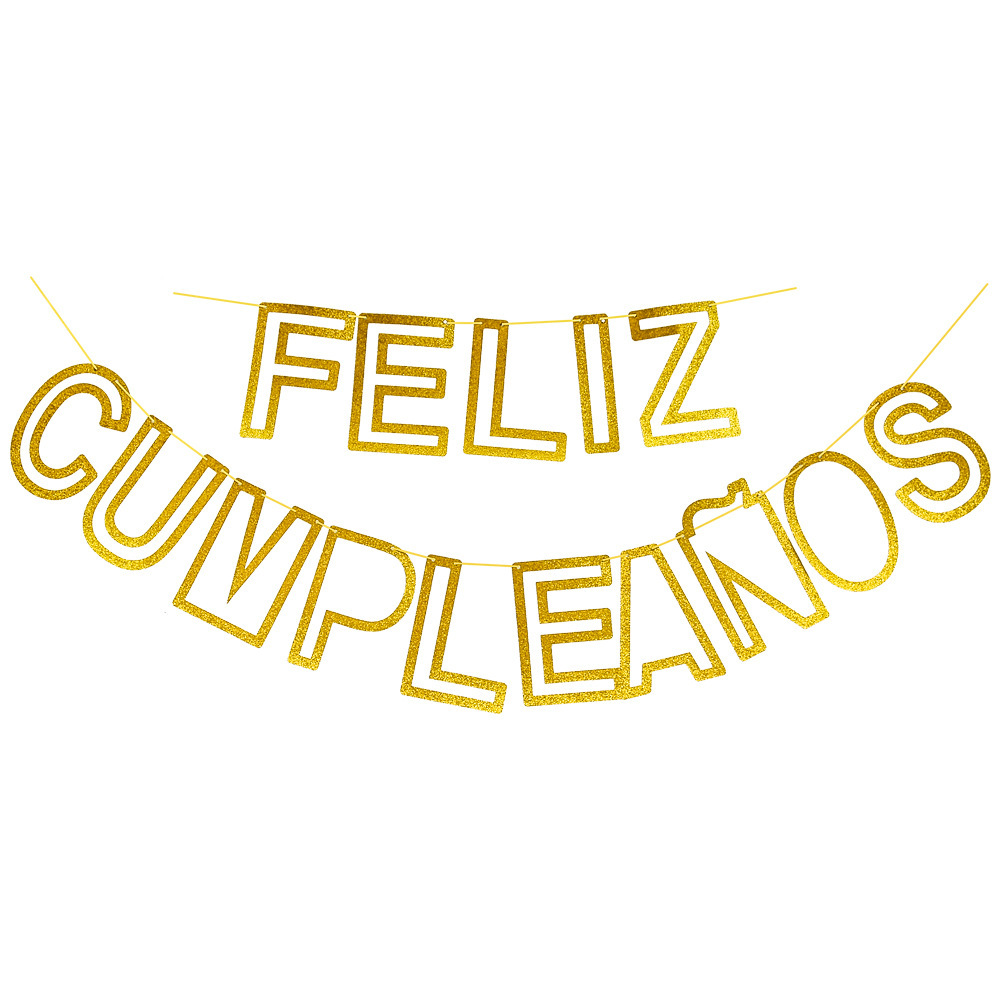 Glitter FELIZ CUMPLEANOS Happy Birthday Letter Pull Flag Hollow Gold Onion Party Banner