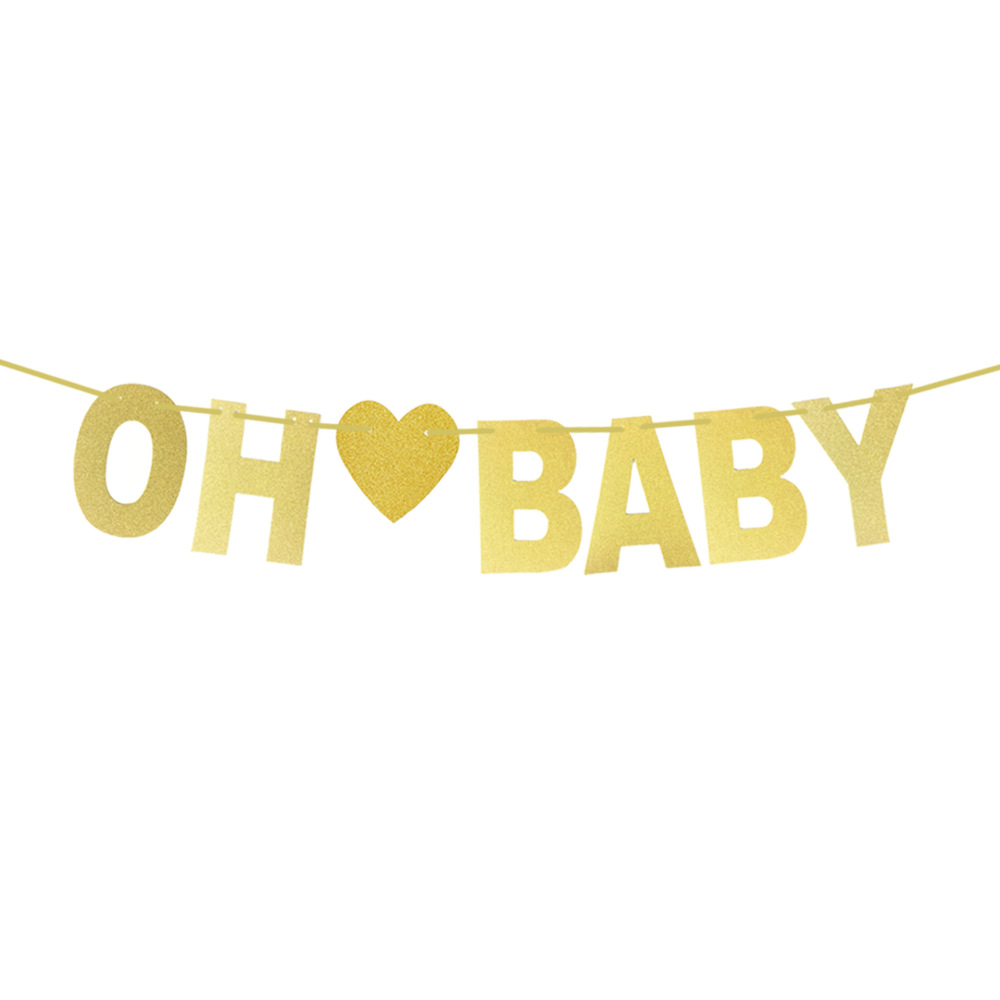 First Birthday Party Alphabet Pull Flag Gold Oh Baby Boy Or Girl Glitter Banner