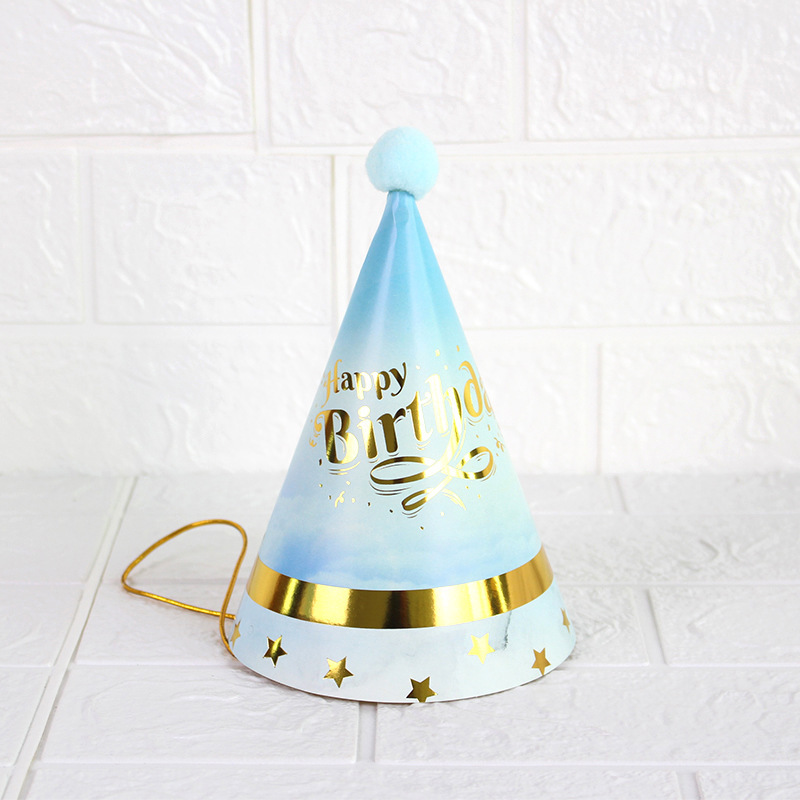 Pom Pom Gold Stamp Paper Cone Hats Birthday Hat（x1）