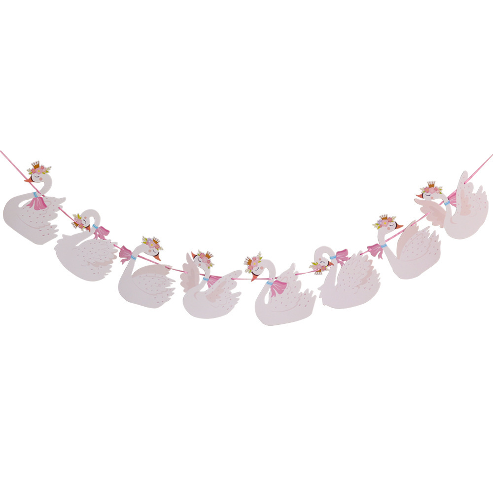 Swan Pulls Flag Party Letter Happy Birthday Banner