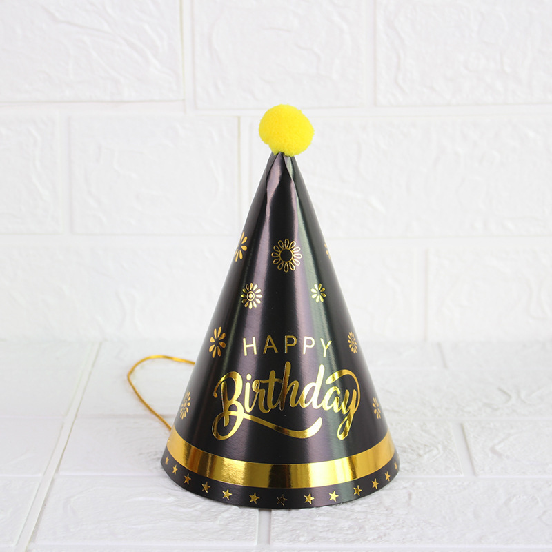 Pom Pom Gold Stamp Paper Cone Hats Birthday Hat（x1）