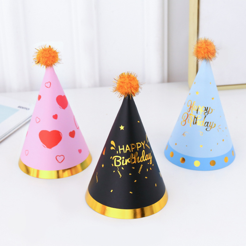 Gold Stamp Paper Cone Hats Birthday Hat（x1）