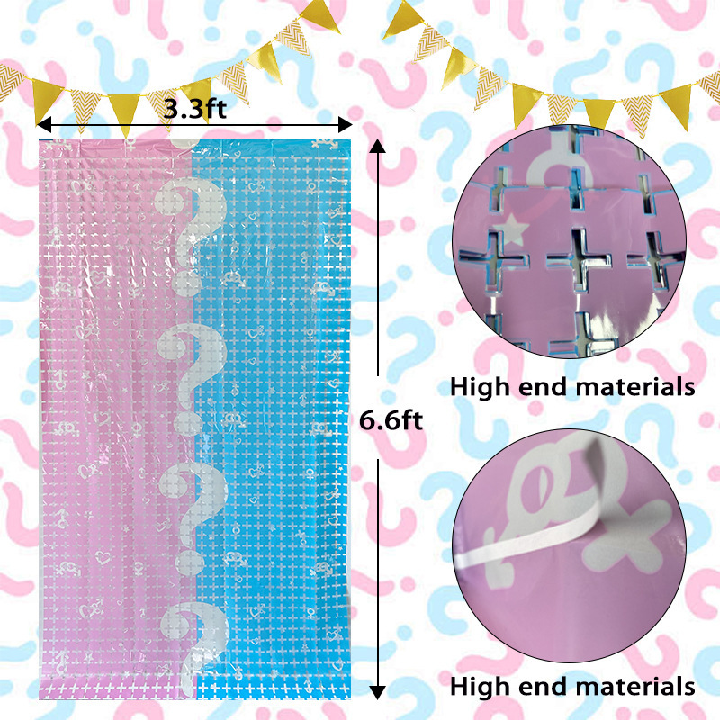 1m*1.2m Gender Reveal Blue Pink Foil Fringe Curtain（x1）