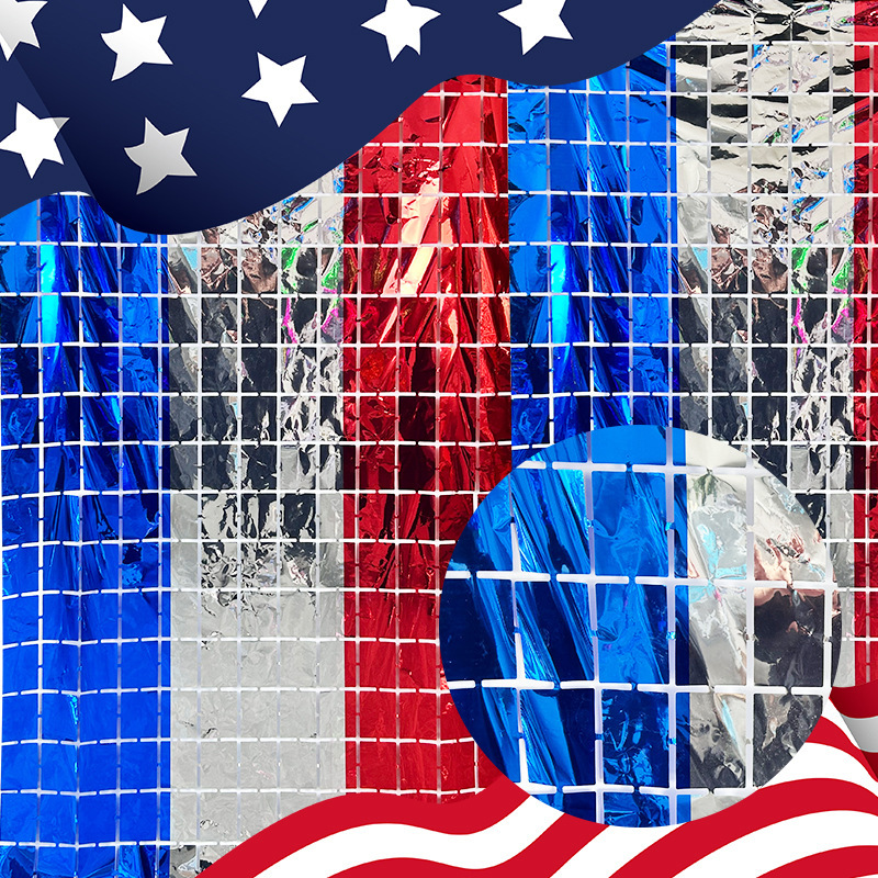1m*1.2m Red Silver Blue Independence Day Foil Fringe Curtain（x1）