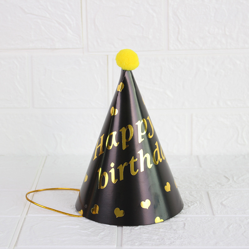 Pom Pom Gold Stamp Paper Cone Hats Birthday Hat（x1）