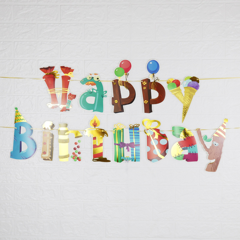 Cartoon Hat Happy Birthday Candle Letter Banner