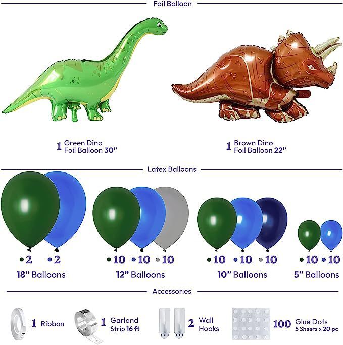 Dinosaur Balloon Set Blue Green Balloon Garland Arch Kit
