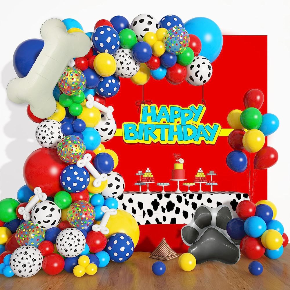 kid Birthday Party Balloon Set Red, Yellow And Blue Spotted Balloon Set