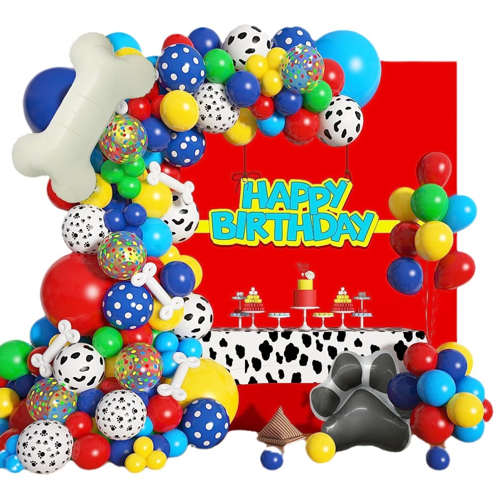 kid Birthday Party Balloon Set Red, Yellow And Blue Spotted Balloon Set