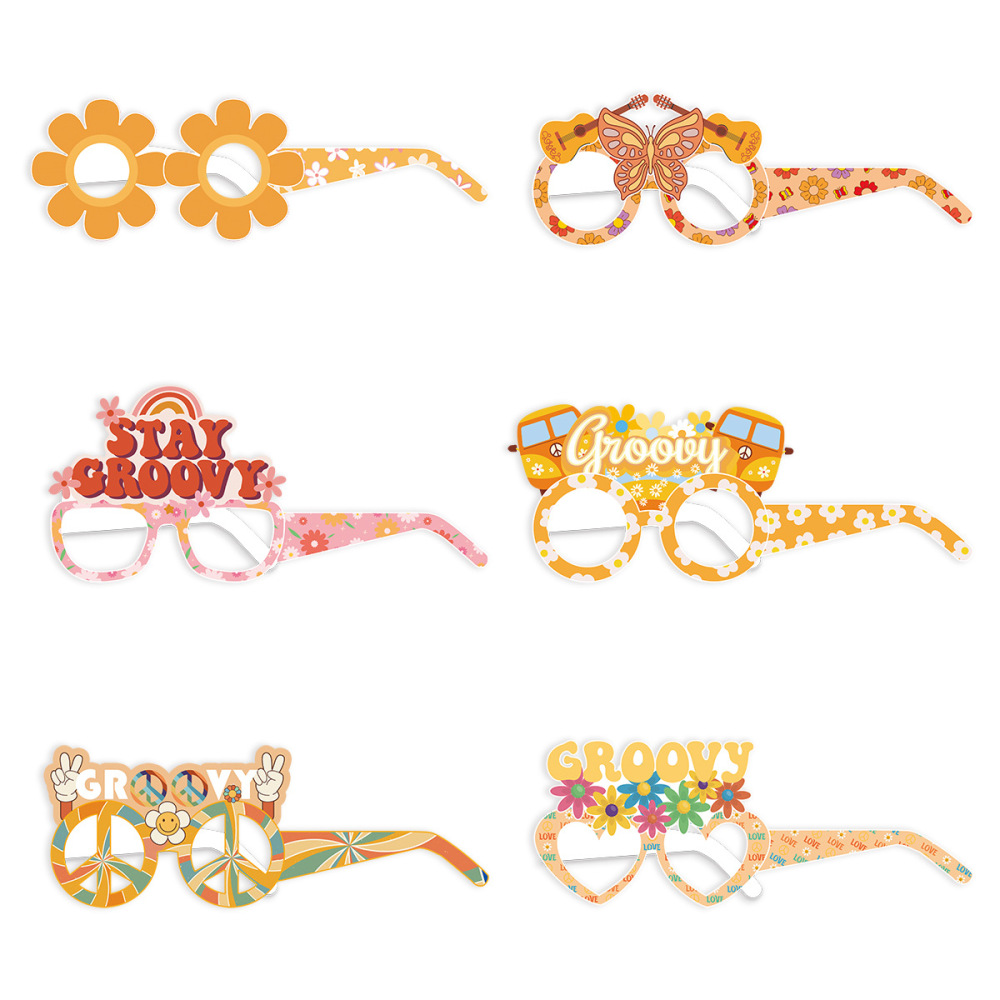 Hippie theme retro  Party Glasses yellow Two Groovy Photo Booth Props