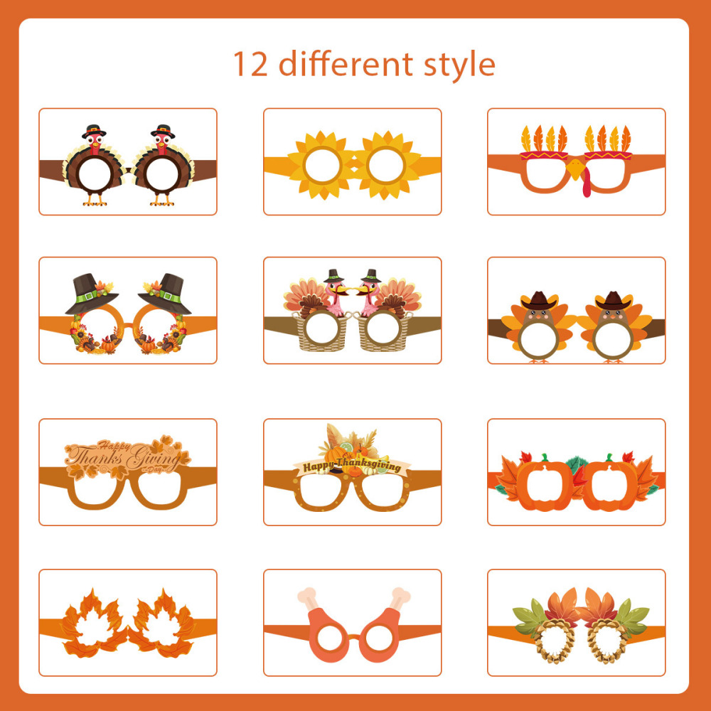 12pieces Pumpkin Turkey Maple Leaf Funny Party Glasses Thanksgiving Day Photo Booth Props