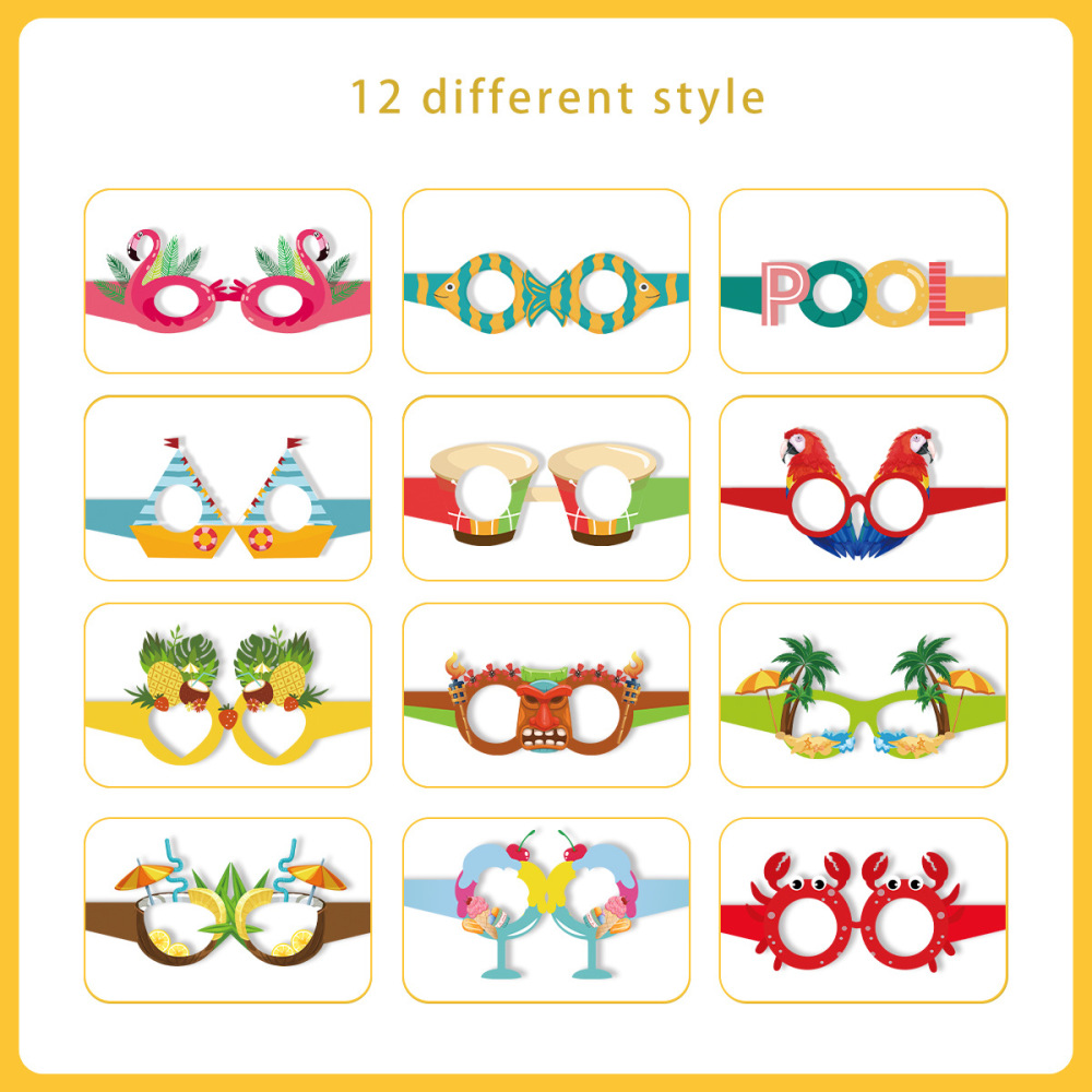 12pieces Summer theme Party Glasses Ice cream beach pineapple Photo Booth Props