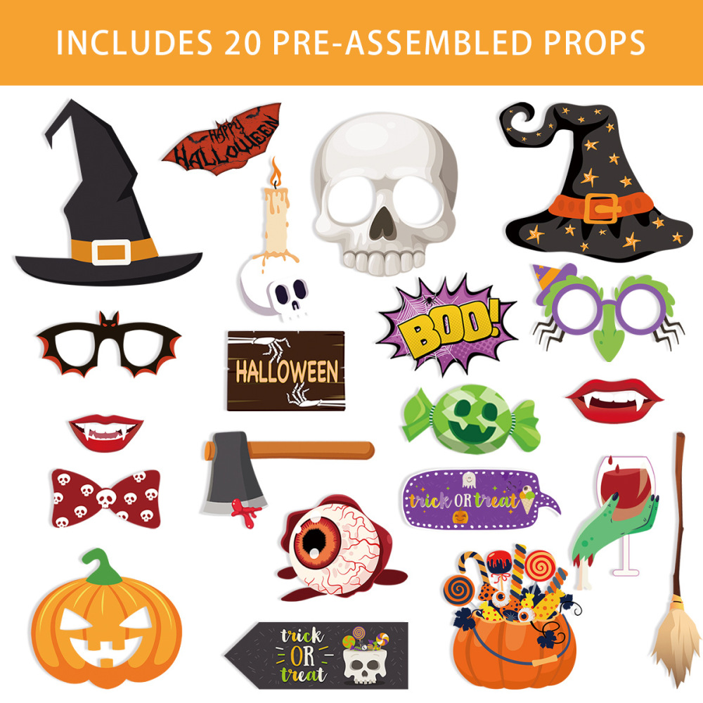 Halloween Party Pape Ghost Festival pumpkin bat spider Photo Booth Props 12 pcs