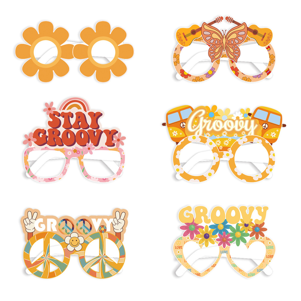 Hippie theme retro  Party Glasses yellow Two Groovy Photo Booth Props