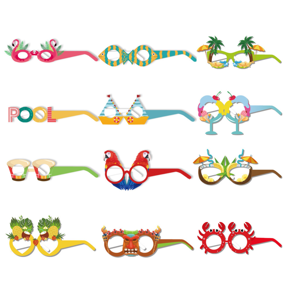12pieces Summer theme Party Glasses Ice cream beach pineapple Photo Booth Props