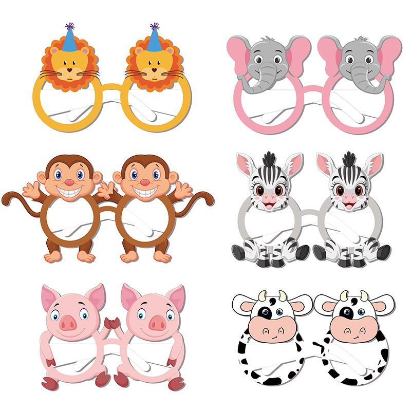Animal Jungle Party Glasses Monkey elephant cow  Photo Booth Props