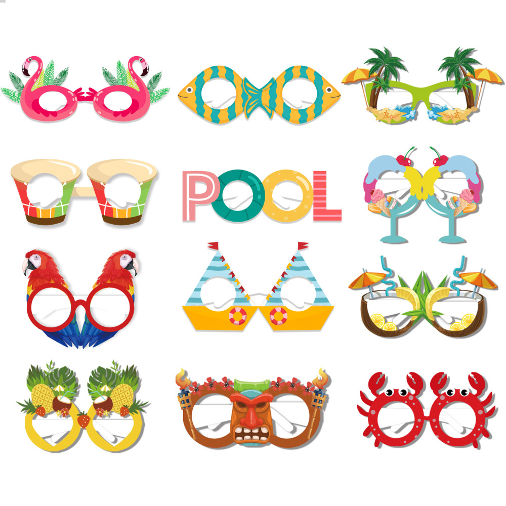 12pieces Summer theme Party Glasses Ice cream beach pineapple Photo Booth Props