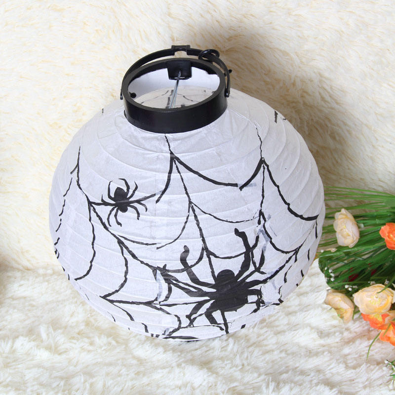 8 inch Halloween Decorations Hanging Paper Lantern Pumpkin Black Orange Polka Dots Wave Prints for Indoor Outdoor Party Props