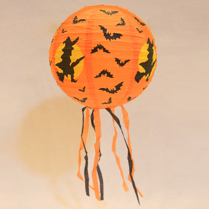 8 inch Halloween Decorations Hanging Paper Lantern Pumpkin Black Orange Polka Dots Wave Prints for Indoor Outdoor Party Props