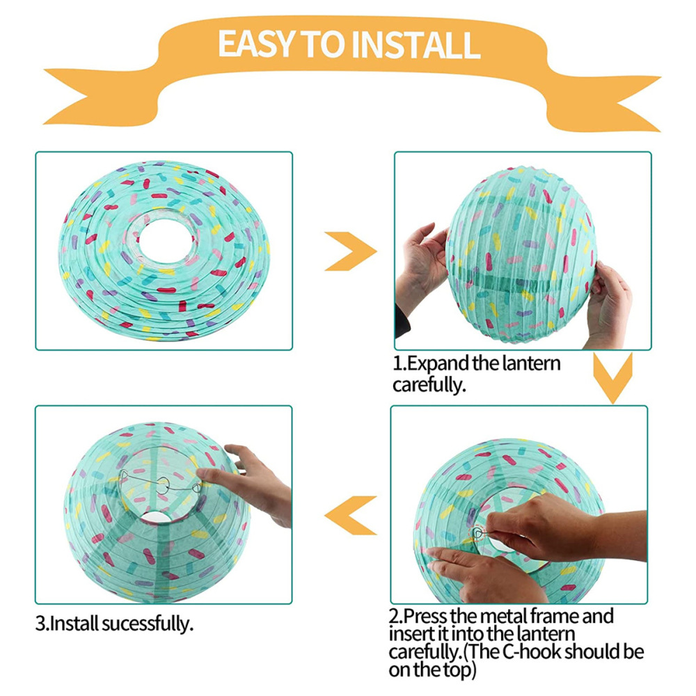 Ice Cream Lantern Foldable Paper Round Hanging Ornament