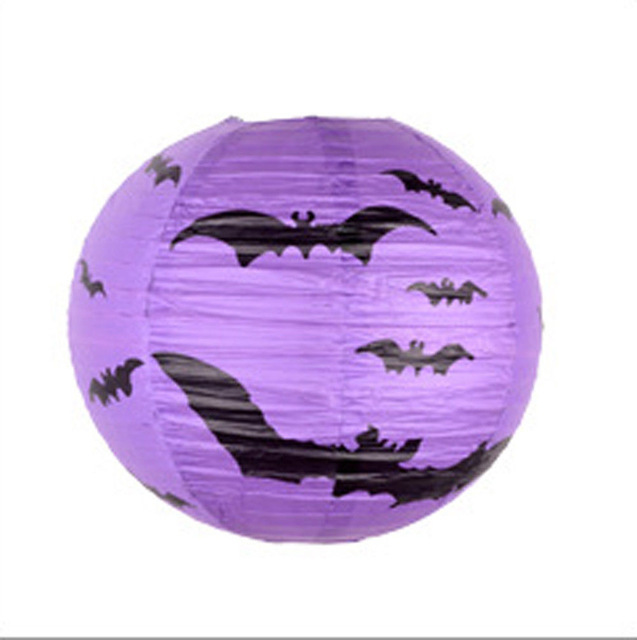 8 inch Halloween Decorations Hanging Paper Lantern Pumpkin Black Orange Polka Dots Wave Prints for Indoor Outdoor Party Props