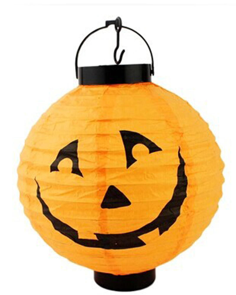8 inch Halloween Decorations Hanging Paper Lantern Pumpkin Black Orange Polka Dots Wave Prints for Indoor Outdoor Party Props