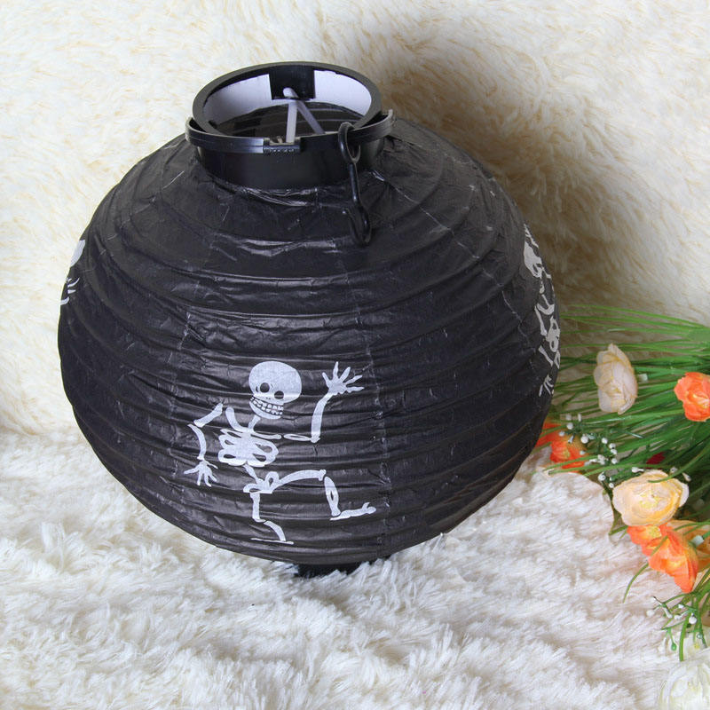 8 inch Halloween Decorations Hanging Paper Lantern Pumpkin Black Orange Polka Dots Wave Prints for Indoor Outdoor Party Props