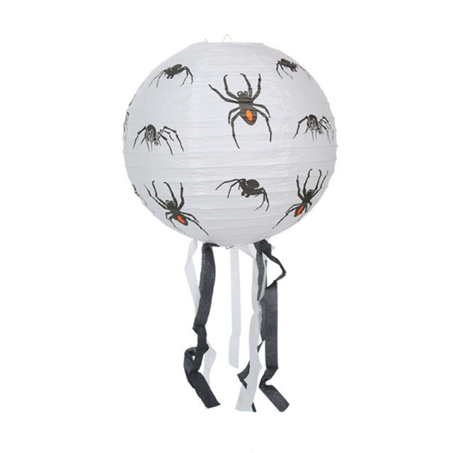 8 inch Halloween Decorations Hanging Paper Lantern Pumpkin Black Orange Polka Dots Wave Prints for Indoor Outdoor Party Props