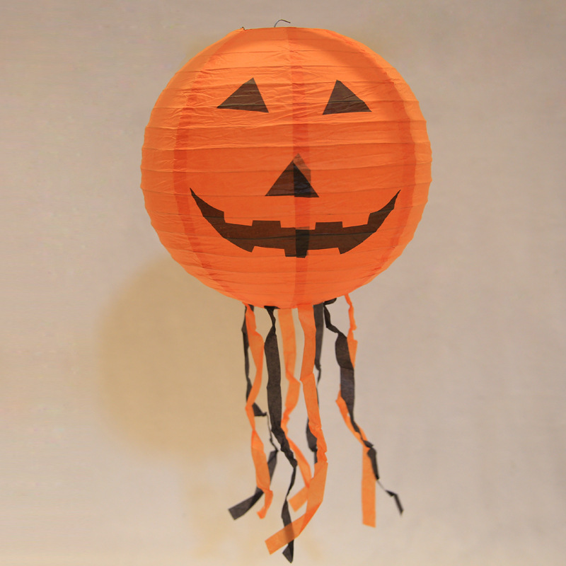 8 inch Halloween Decorations Hanging Paper Lantern Pumpkin Black Orange Polka Dots Wave Prints for Indoor Outdoor Party Props
