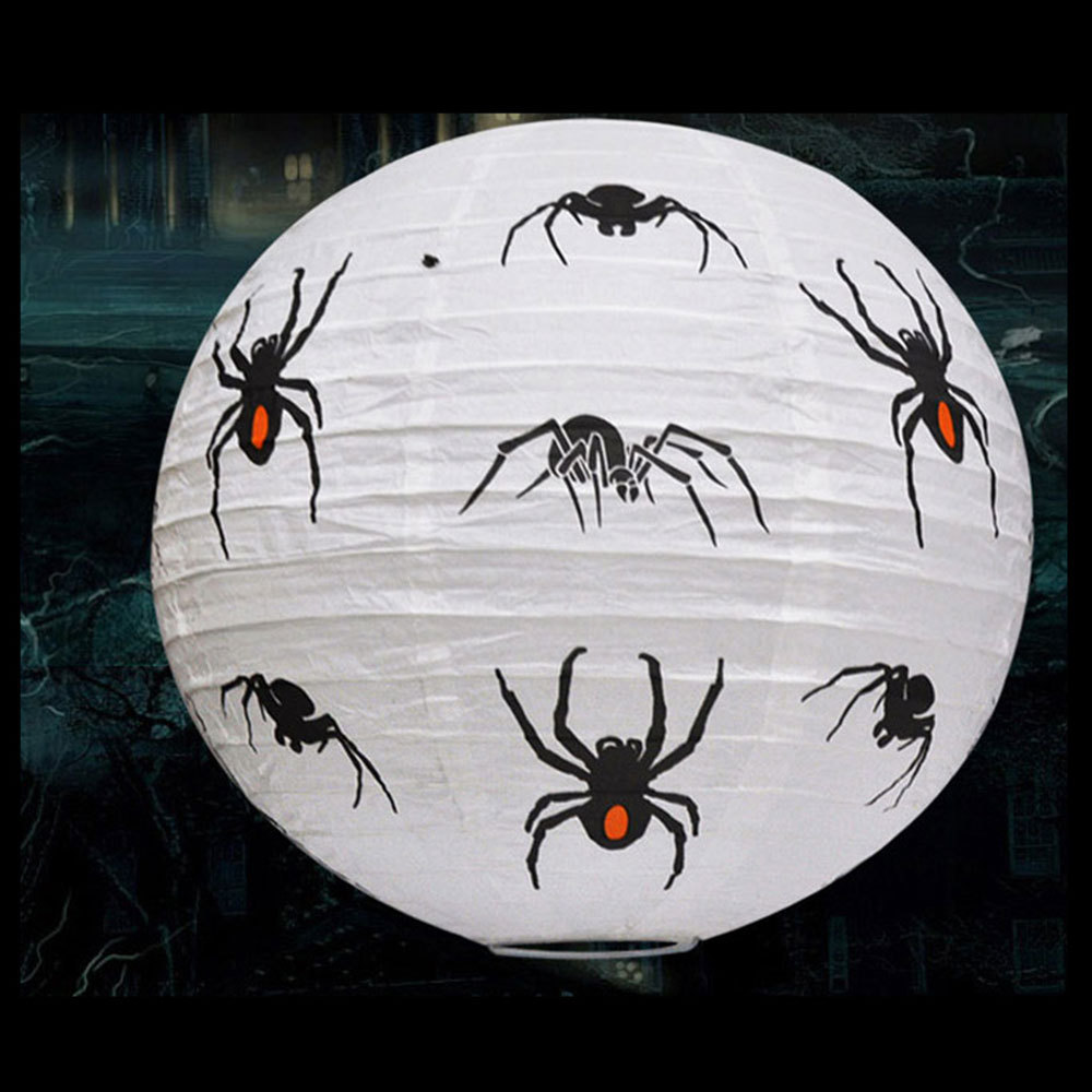 8 inch Halloween Decorations Hanging Paper Lantern Pumpkin Black Orange Polka Dots Wave Prints for Indoor Outdoor Party Props