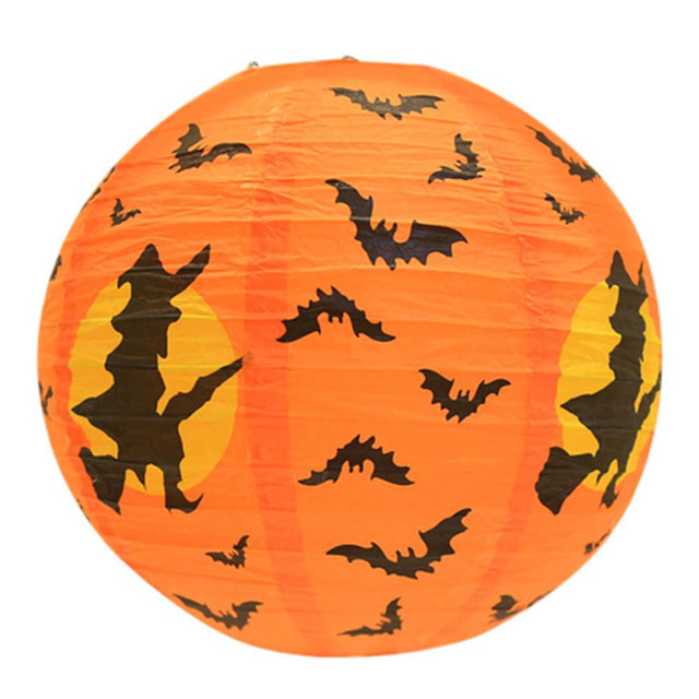 8 inch Halloween Decorations Hanging Paper Lantern Pumpkin Black Orange Polka Dots Wave Prints for Indoor Outdoor Party Props