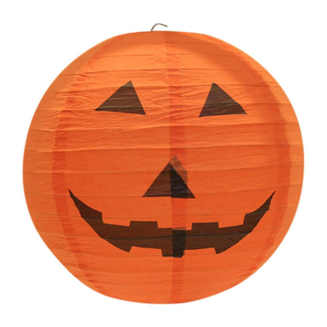 8 inch Halloween Decorations Hanging Paper Lantern Pumpkin Black Orange Polka Dots Wave Prints for Indoor Outdoor Party Props
