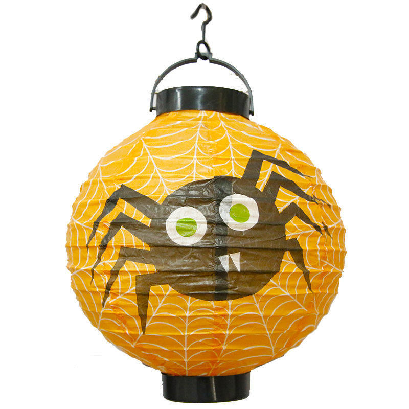 8 inch Halloween Decorations Hanging Paper Lantern Pumpkin Black Orange Polka Dots Wave Prints for Indoor Outdoor Party Props