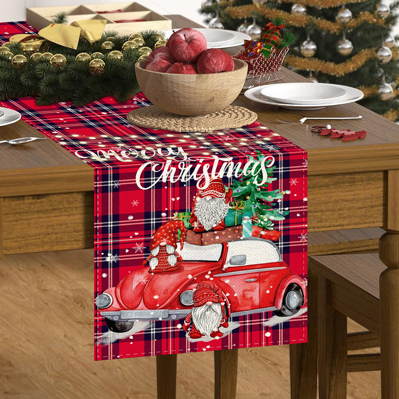 33cm*183cm Christmas Table Runner Red And Black Striped Plaid Kitchen Dining Table Decoration