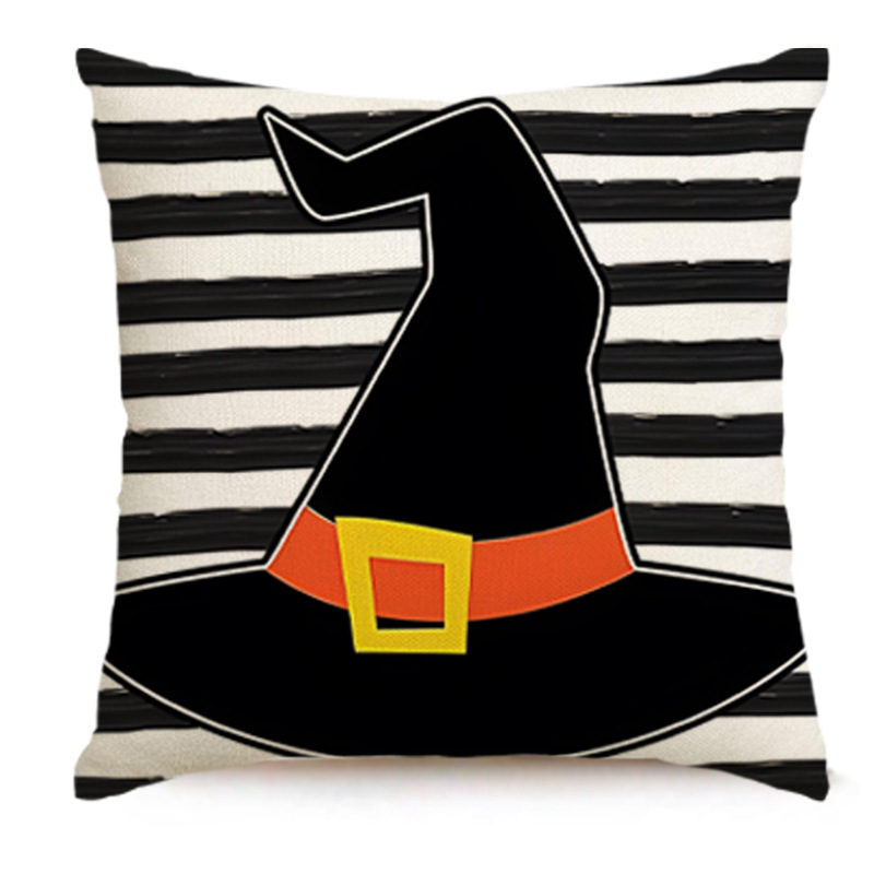 Halloween Pillow Case Black Cat Wave Point Linen Sofa Bed Throw Cushion Cover  (18" x 18")