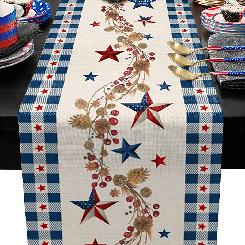 33cm*183cm Independence Day Table Runner Five-Pointed Star Kitchen Dining Table Decoration