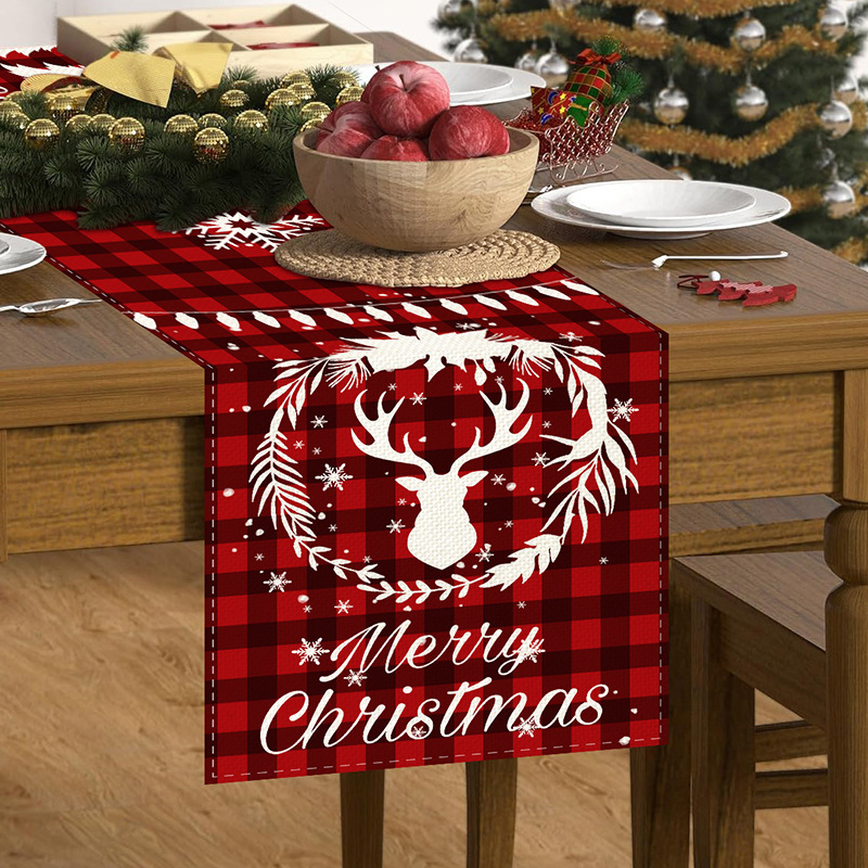33cm*183cm Christmas Table Runner Red And Black Striped Plaid Kitchen Dining Table Decoration