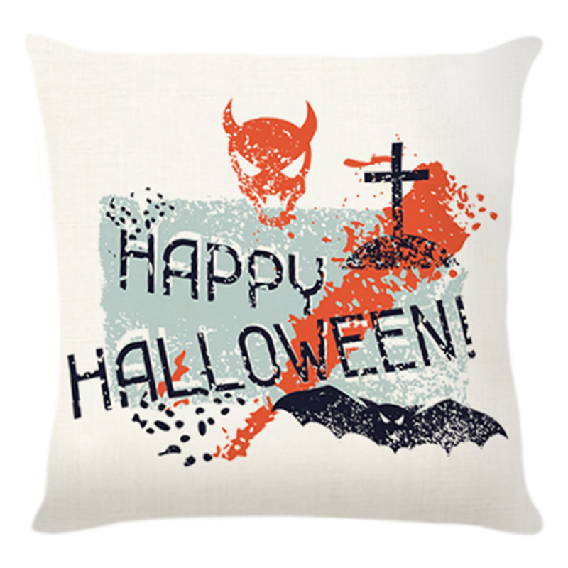 Halloween Pillow Case Pumpkin Skull Linen Sofa Bed Throw Cushion Cover  (18" x 18")