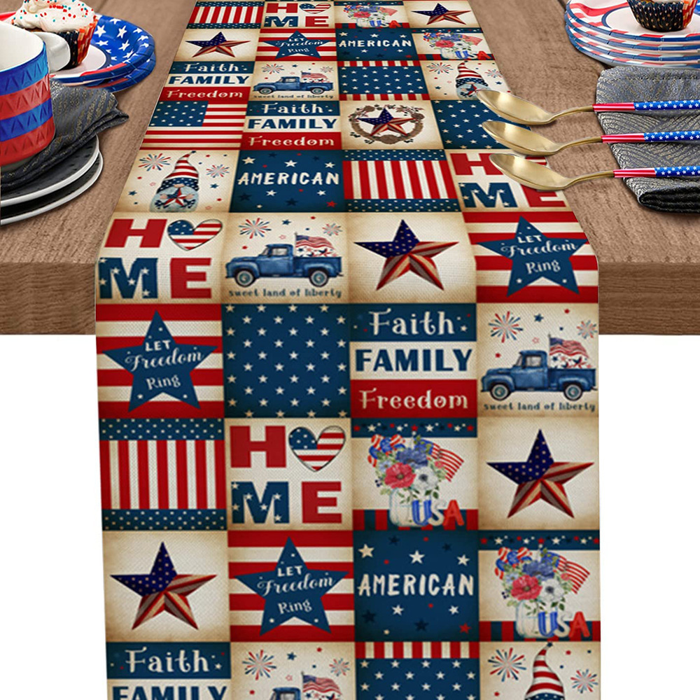 33cm*183cm Independence Day Table Runner Five-Pointed Star Kitchen Dining Table Decoration