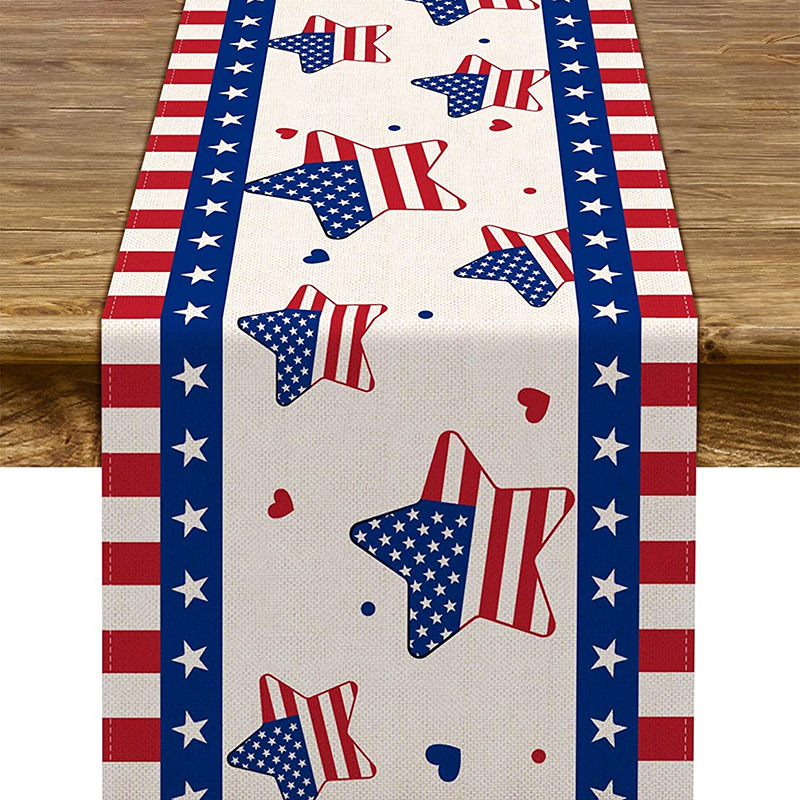33cm*183cm Independence Day Table Runner Five-Pointed Star Kitchen Dining Table Decoration