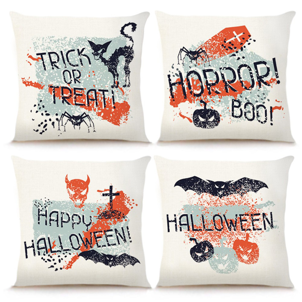 Halloween Pillow Case Pumpkin Skull Linen Sofa Bed Throw Cushion Cover  (18" x 18")