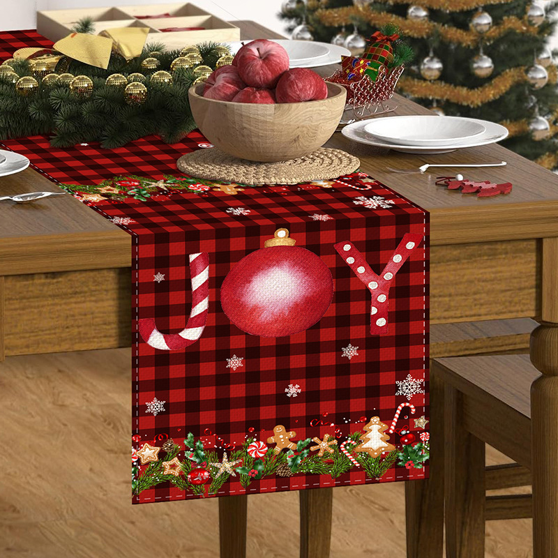 33cm*183cm Christmas Table Runner Red And Black Striped Plaid Kitchen Dining Table Decoration