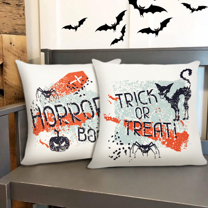 Halloween Pillow Case Pumpkin Skull Linen Sofa Bed Throw Cushion Cover  (18" x 18")