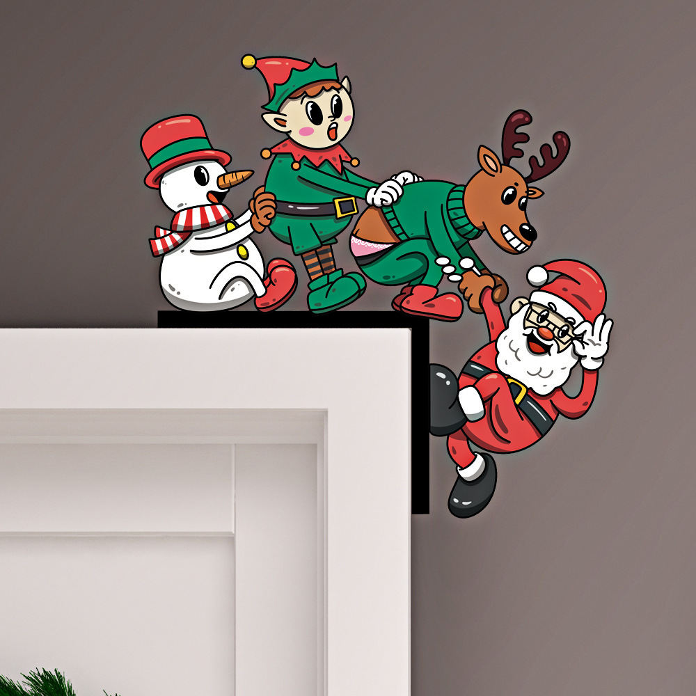 Grinch Snowman Christmas Door Frame Decoration Santa Claus Funny Christmas Door Corner Decor